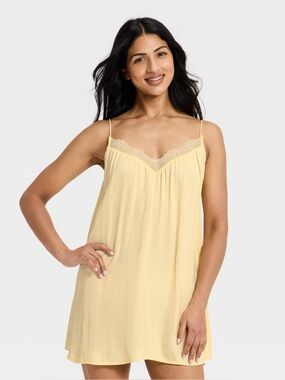 Women's Luxury Collection Lace Trim Satin Chemise - Auden™ Yellow